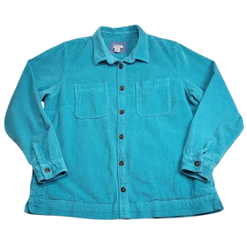 L.L.Bean Comfort Corduroy Relaxed Long Sleeve Button-up Shirt In Teal Sz Large